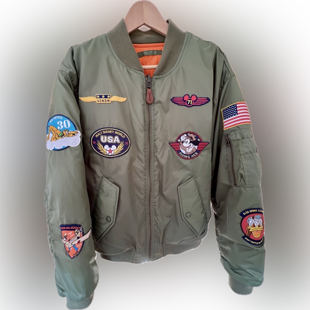 Men’s Green Disney Flight Jacket with Patches